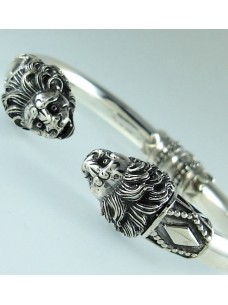 Lions Head Silver Torc Bracelet