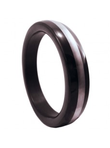 Black Cock Ring With Stainless Steel Band