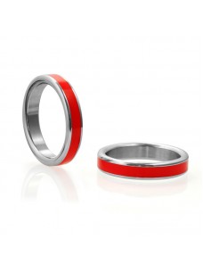 Stainless Steel Cock Ring with Red Band