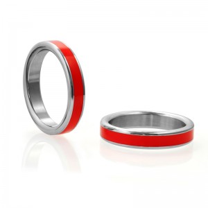 Stainless Steel Cock Ring with Red Band