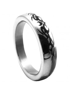 Polished Stainless Steel Cock Ring Inlaid Tribal Design 