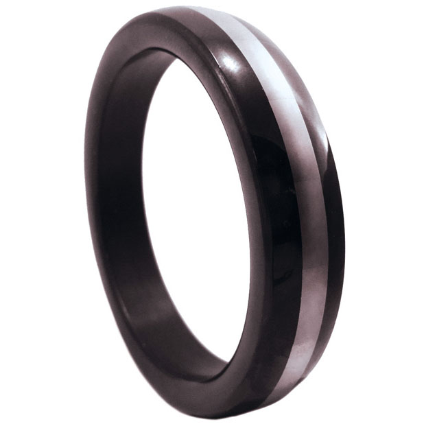 Black Cock Ring With Stainless Steel Band