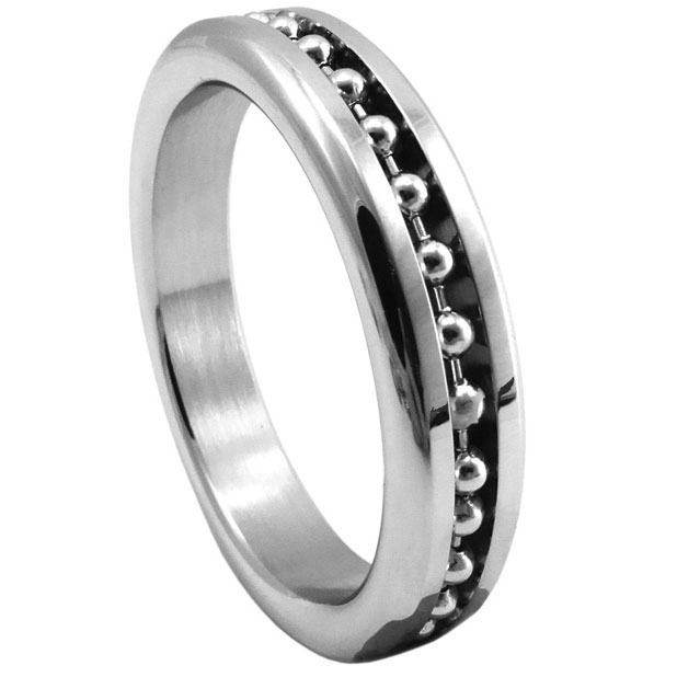 Stainless Steel Cock Ring With Ball Chain Inlay