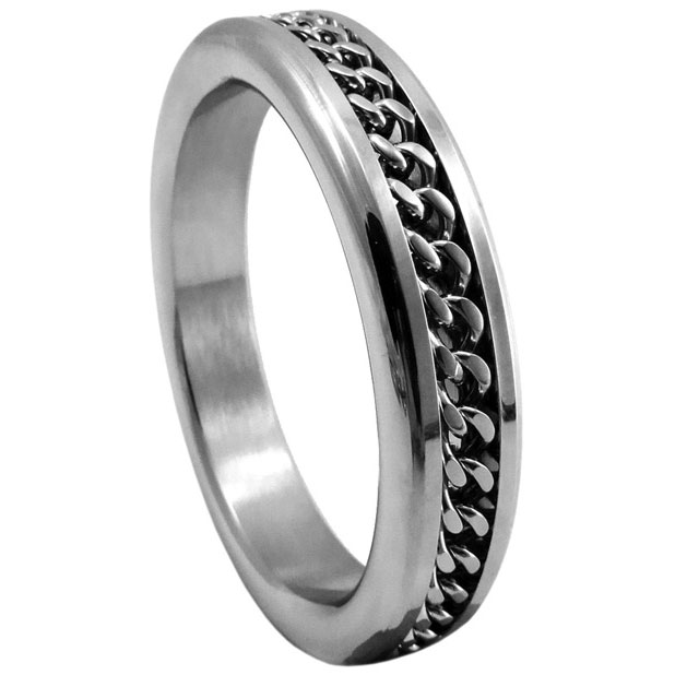 Stainless Steel Cock Ring With Chain Link Inlay