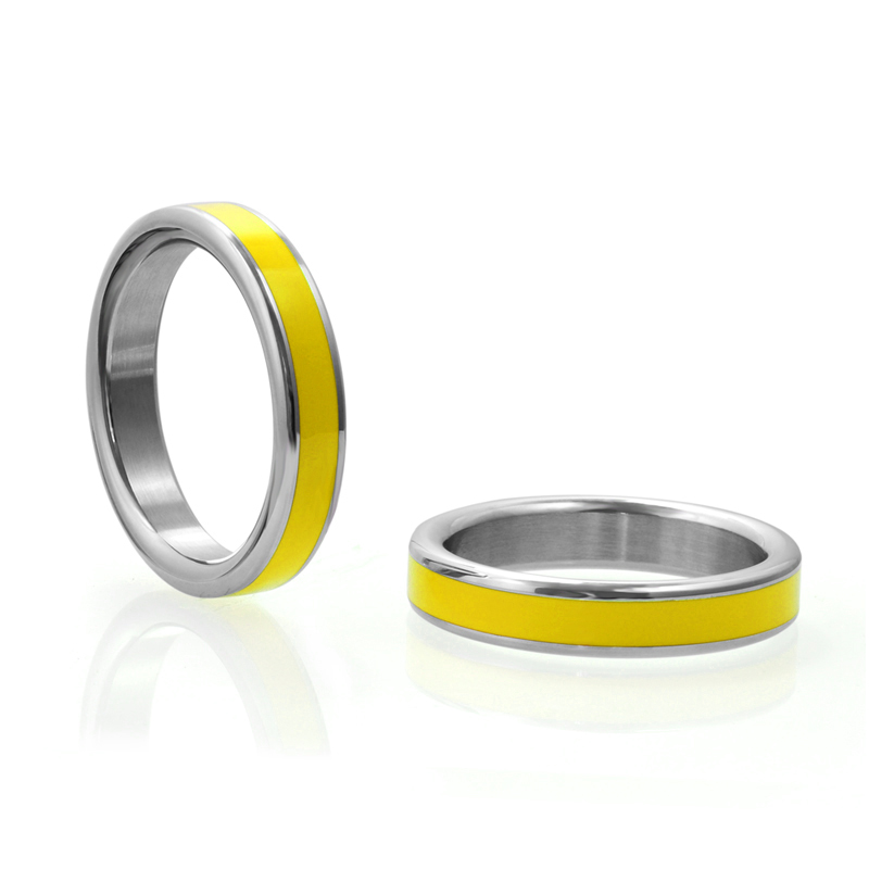 Stainless Steel Cock Ring with Yellow Band