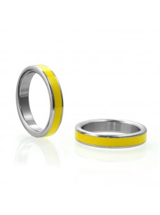 Stainless Steel Cock Ring with Yellow Band